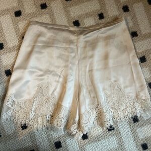 Reformation Cream Satin Top with Lace Detail